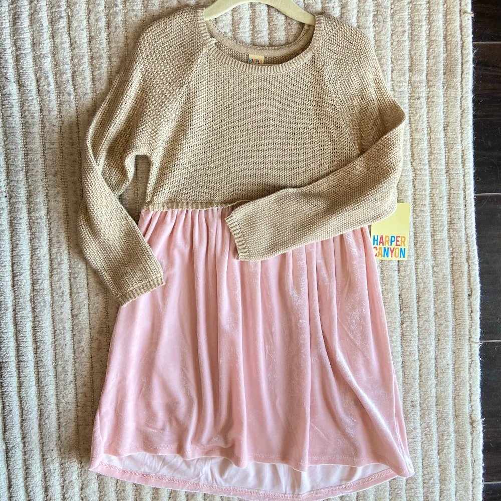 Harper Canyon mixed media hi-lo dress, Girls size XS, NWT